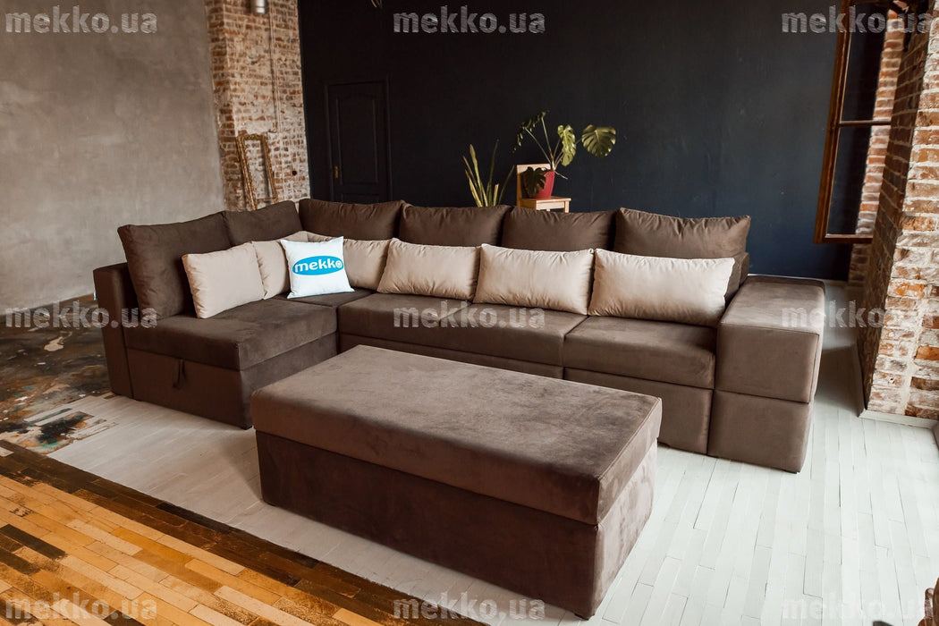 Ортопедичний кутовий диван mekko Chester II (Честер 2) (3400х1800) + пуф (1340х680)