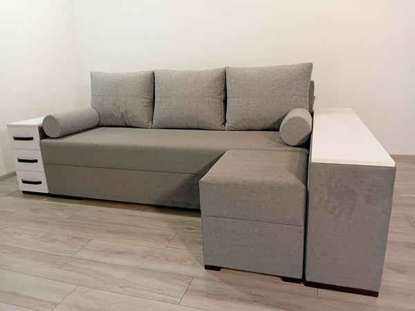 Кутовий диван Cube Shuttle NOVO.Тканина Marseille 28, подушки Marseille 29 .Колір ДСП -  Swiss Krono U8681 MX Німфея Альба. Дизайн подушок змінено.