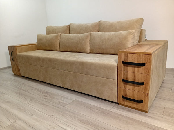 Диван President.Тканина Bolzano Light Beige.Колір ДСП Дуб Тахо.