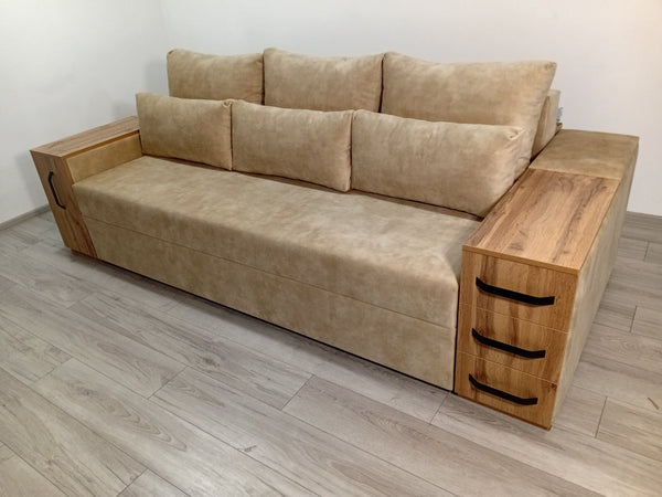 Диван President.Тканина Bolzano Light Beige.Колір ДСП Дуб Тахо.