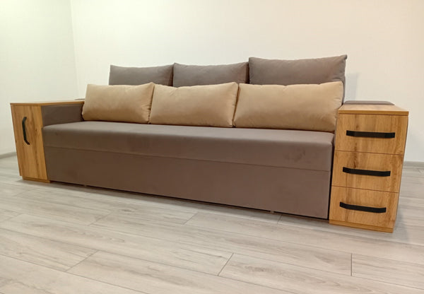 Диван President. Тканина Laura 5, подушки Laura 4. Колір ДСП Дуб Тахо.