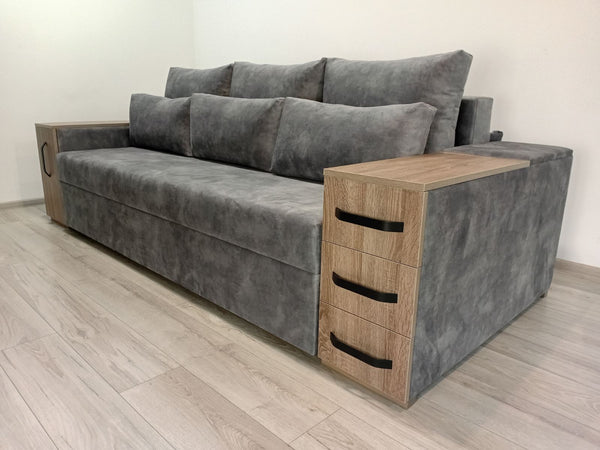 Диван President. Тканина Bolzano Dark Grey.Колір ДСП Дуб сонома трюфель