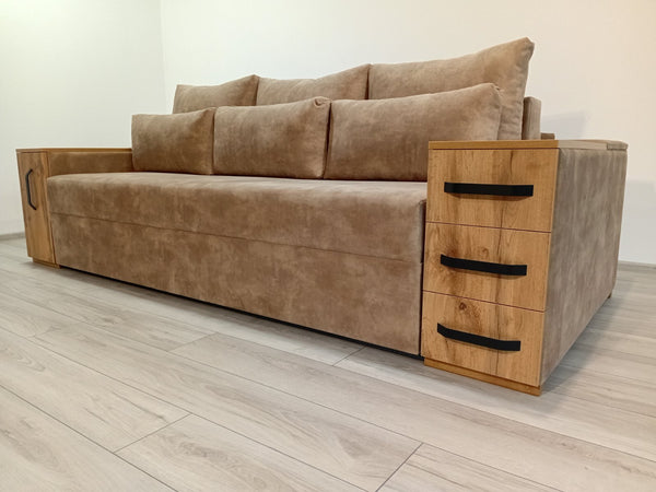 Диван President. Тканина Bolzano Latte. Колір ДСП Дуб Тахо.