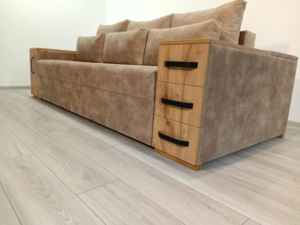 Диван President. Тканина Bolzano Latte. Колір ДСП Дуб Тахо.