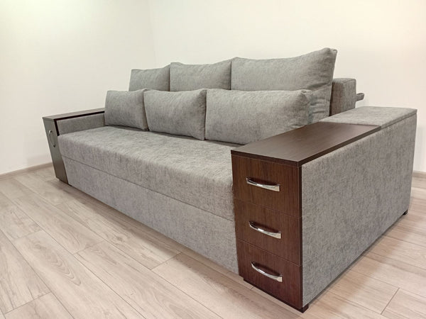 Диван Президент. Тканина Indigo 220 Silver Grey. Колір ДСП Венге