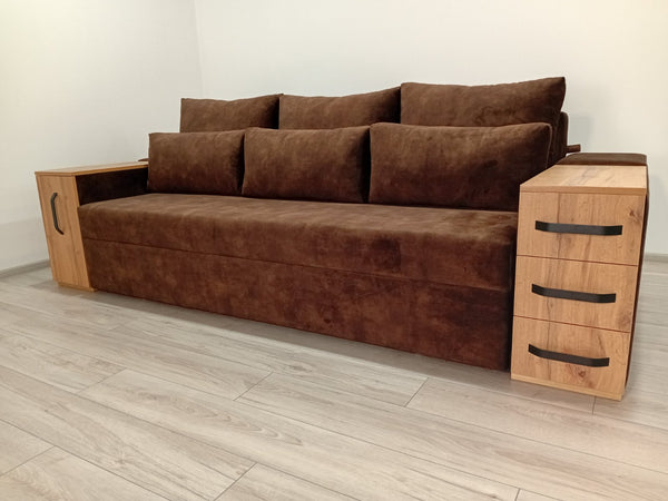 Диван President. Тканина Bolzano Dark Brown. Колір ДСП Дуб Тахо.