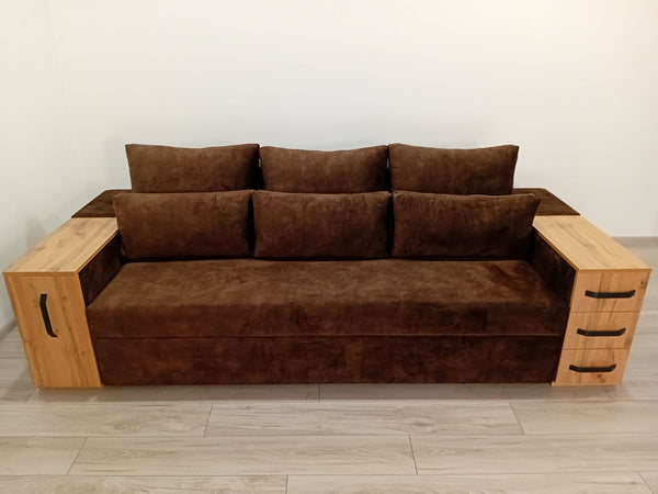 Диван President. Тканина Bolzano Dark Brown. Колір ДСП Дуб Тахо.