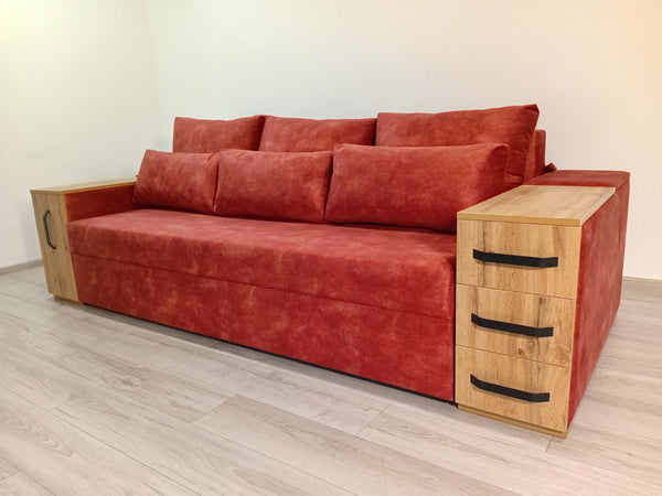 Диван President.Тканина Palladium 7 Coral.Колір ДСП Дуб Тахо.