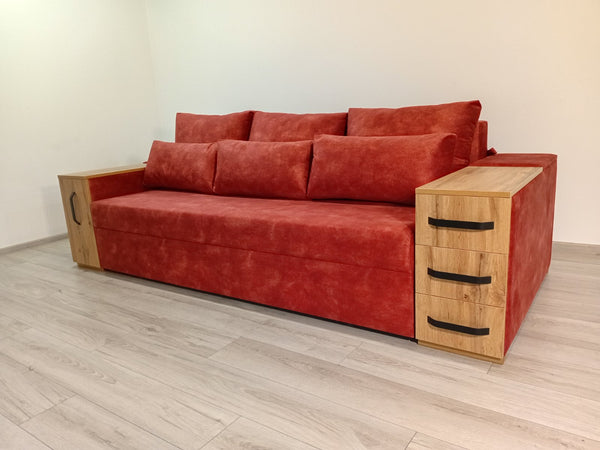 Диван President.Тканина Palladium 7 Coral.Колір ДСП Дуб Тахо.