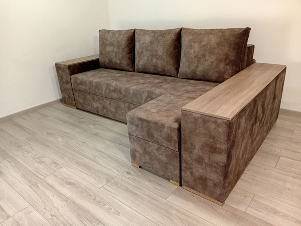 Кутовий диван Cube Comfort.Тканина Bolzano Taupe.Колір ДСП Дуб сонома трюфель