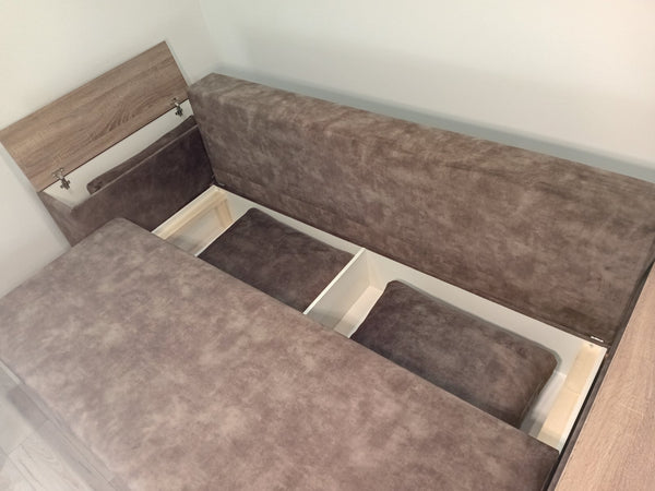 Кутовий диван Cube Comfort.Тканина Bolzano Taupe.Колір ДСП Дуб сонома трюфель