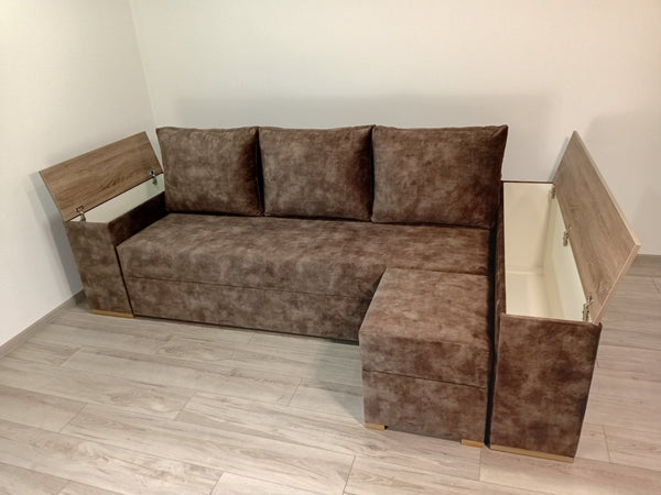 Кутовий диван Cube Comfort.Тканина Bolzano Taupe.Колір ДСП Дуб сонома трюфель