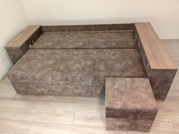 Кутовий диван Cube Comfort.Тканина Bolzano Taupe.Колір ДСП Дуб сонома трюфель